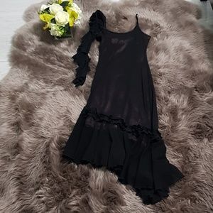 Black Ruffle Trim Asymmetrical Dress Gown♥️